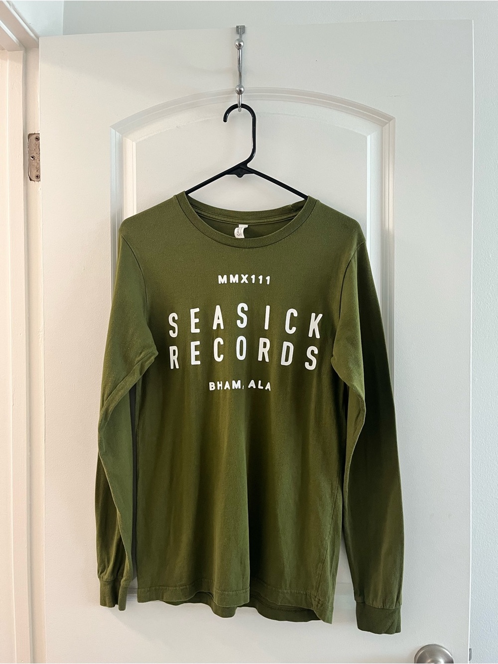 Seasick Records Olive Green Long Sleeve Shirt Bella Canvas Women’s Size Small
